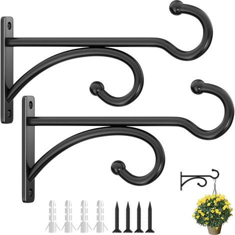 Lot de 2 crochets muraux 6" – Supports métal noir pour plantes, lanternes et décor intérieur/extérieur (1/5)