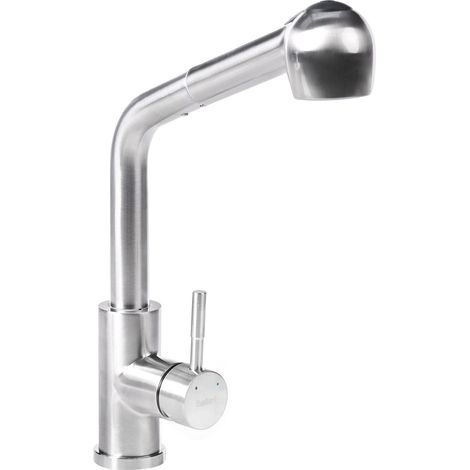 Rubinetto da cucina estraibile in acciaio inossidabile con soffione a molla argento Wichabai (1/5)