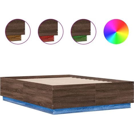 Maison Exclusive - Cadre de lit avec LED sans matelas chêne marron 135x190 cm
