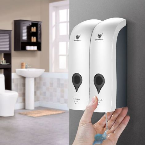 SJLERST Distributeur de Savon Manuel, Porte Savon Liquide Mural, Distributeur de Gel Douche, Distributeur Liquide Vaisselle, Distributeur Savon Mural sans Percage, pour Salle de Bain, Cuisine (1/5)