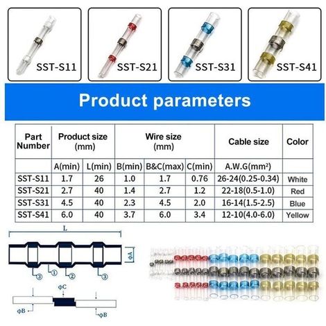 50 Pièces Raccords Étanches à Sertir avec Rétraction Thermique pour Épissure de Câbles Électriques – Blanc (1/5)