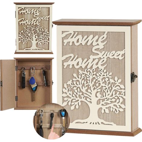 Llavero decorativo de pared, caja de madera para llaves, perchero de madera para llaves de pared, llavero de pared con 6 ganchos para entrada de casa de campo o pasillo. (1/5)