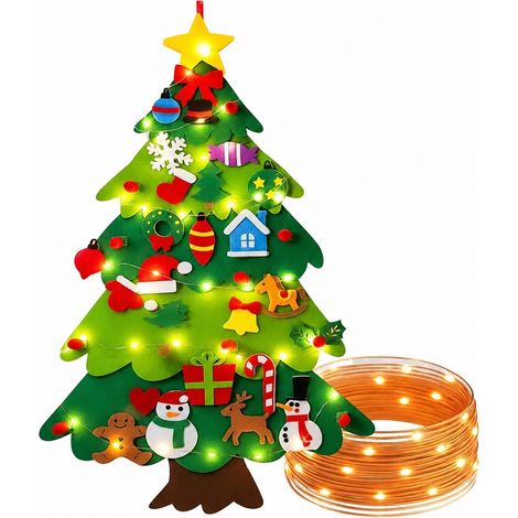 Décoration murale sapin de Noël en feutrine avec LED, 100 x 70 cm, 26 décorations, tapis de jeu à monter soi-même (1/5)