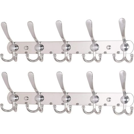 Porte-serviettes mural en 2 parties - 5 crochets triples robustes en acier inoxydable, utilisé pour les serviettes, les peignoirs, les vestiaires, les couloirs de salle de bain (1/5)