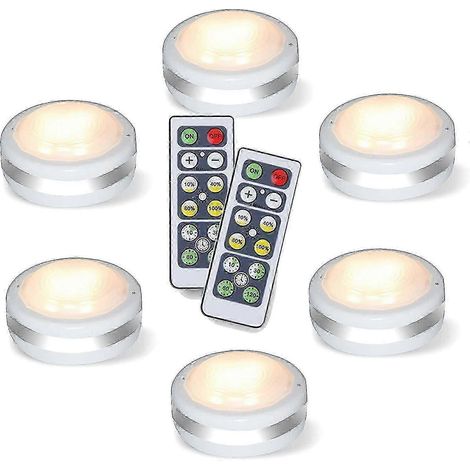 Spots LED ronds avec télécommande, spots LED ronds sans fil à piles, spots LED ronds avec télécommande, éclairage LED sous meuble, éclairage de placard à intensité variable (1/4)