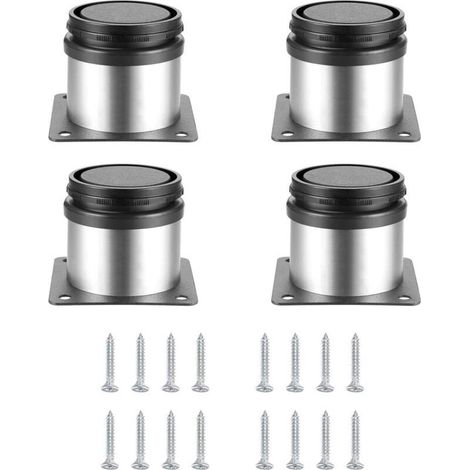 4 Pièces Pieds de Meubles Réglables, Pied de Table Reglable Hauteur Métal, Pieds Meuble Cuisine, Pieds de Meubles Armoires éTagèRes Table Acier Inoxydable, avec Vis (50X50MM, Argent) (1/5)