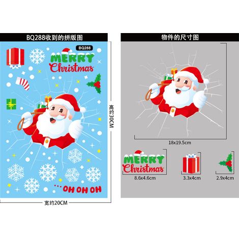 Décorations de Noël, autocollants statiques, Père Noël, rennes, flocons de neige, autocollants pour fenêtres, autocollants statiques pour vitres de Noël - BQ288 -