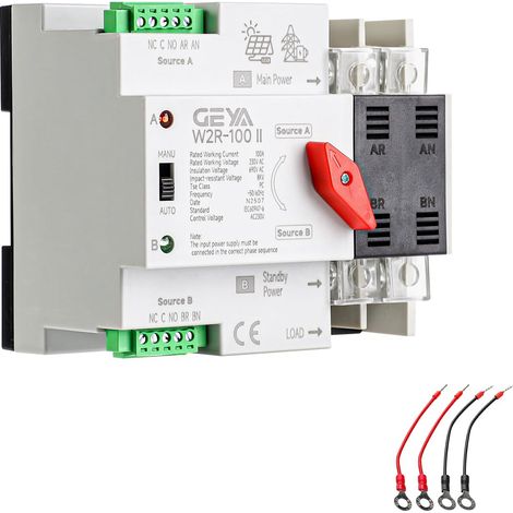 Mini ATS Interrupteur de transfert automatique Double alimentation ATS 2P 63A Type rail DIN(2P-63A-AC220V) (1/5)