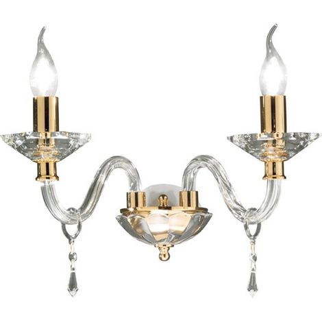 Applique FIAMMA in cristallo e vetro trasparente 38 cm finitura oro 2 Luci (1/3)