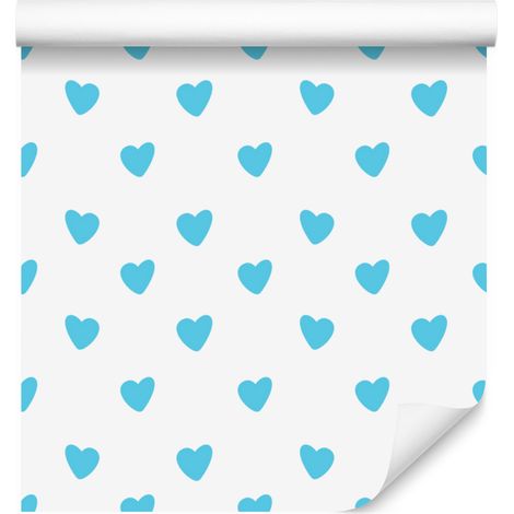 Papier peint Cœurs Blanc, Céladon et Turquoise 50x1000 cm (1/5)