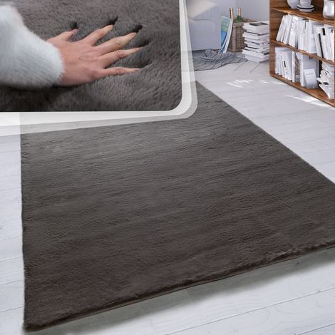 Paco Home Tappeto a pelo lungo per soggiorno in ecopelliccia ultrasoffice tinta unita in diversi colori e misure 80x300 cm, Grigio Scuro