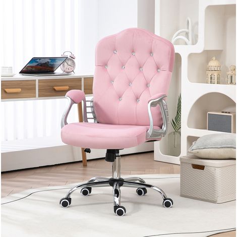 Chaise de bureau 61x61x104-114 cm rose en polyester avec fonction bascule et hauteur réglable (1/5)