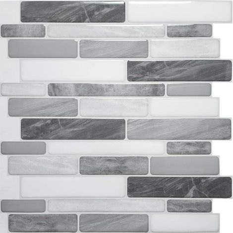 Panneaux muraux 3D décoratifs autocollants, effet marbre gris, salle de bain et cuisine (1/5)