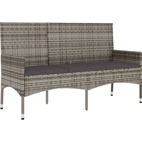 Panca da giardino arredo da esterno per terrazza a 3 posti con cuscini 140 x 51 x 85 cm resina intrecciata grigia 020011789