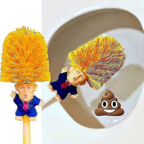 Donald Trump Toilettenbürste, Reinigung und Spaß, mit Halter, Geschenkset für Zuhause, gelb.