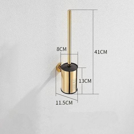 Round, gold-plated stainless steel wall-mounted toilet brush for bathroom (gold) (1/4)