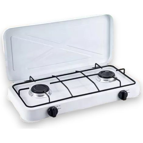 Cocina de gas de 2 fuegos con tapa para camping 72x33xH10 cm