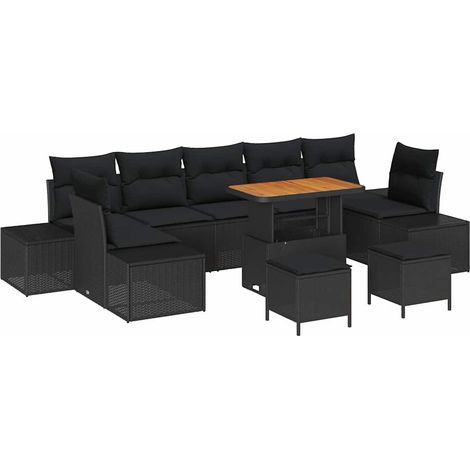 Maison Exclusive - Set Divano da Giardino con cuscino 10 pcs Nero Poly Rattan
