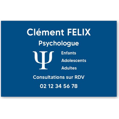 Plaque professionnelle PVC 30x20 Personnalisée avec Logo | Psychologues - Bleue lettres blanches (1/3)