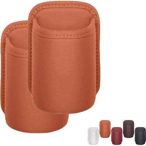 Set of 2 car cup holders, for door and back seat, in synthetic leather, black, cup holder, cup holder, back seat clip, multifunctional organizer, orange, 16 x 10 cm (1/5)