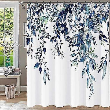 rideau de douche bleu eucalyptus, rideau de douche de salle de bain, ensemble de rideau de douche à feuilles aquarelle, rideau de douche imperméable en tissu à motifs de plantes et de feuilles pour sa (1/4)