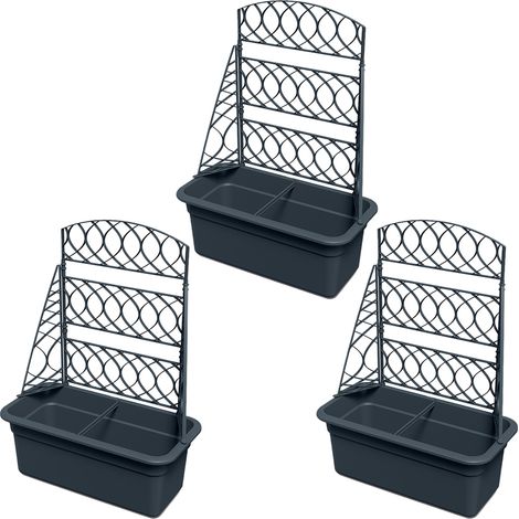 3er Set Blumentopf mit Pergola Pflanzkübel Rankhilfe Anthrazit 58 x 78 cm (1/5)