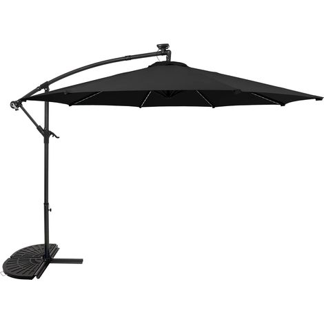LED Cantilever Parasol 3m With Half Fan Base – Black (1/5)