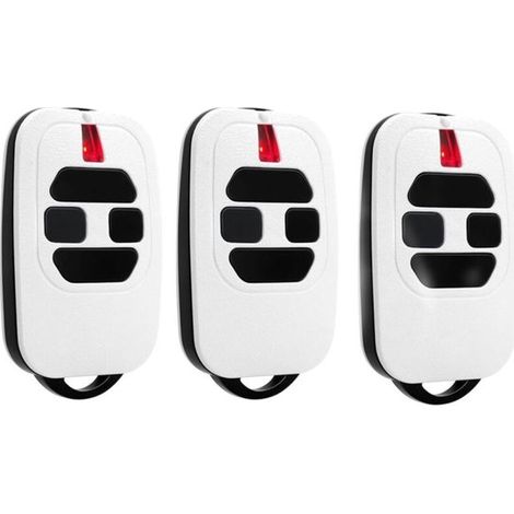 Set di 3 telecomandi (433,92 MHz). Adatti per GTI2/4, GT2/4 e MIO TR2/4. Supportano codici HCS, DIP switch HT12 e DART. Batterie e portachiavi inclusi. (1/4)