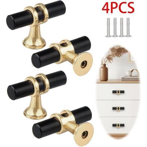 (Gold und Schwarz) T-förmige Schubladengriffe – Metall – 4er-Set – Schwarz und Gold (1/4)