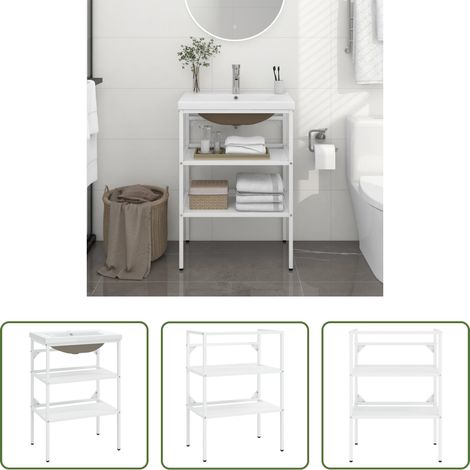 Waschtischgestell - Badezimmer-Waschtischgestell mit Waschbecken Weiß Eisen (1/5)