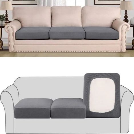 HOXILEELEOLot de 3 Housses de Coussin de Canapé Extensibles, Protection de Siège 40-65 cm, Gris (1/5)