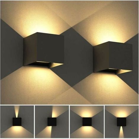 12W aplique de pared LED para interior y exterior, 10 × 10 × 10 cm, con ángulo de haz ajustable, acabado negro, para salón, jardín, puerta de entrada y pasillo – lote de 2 unidades (1/5)