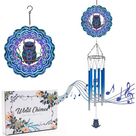 Windspiel Eule mit Klang, Edelstahl, wetterfest, Garten Deko, Geschenk