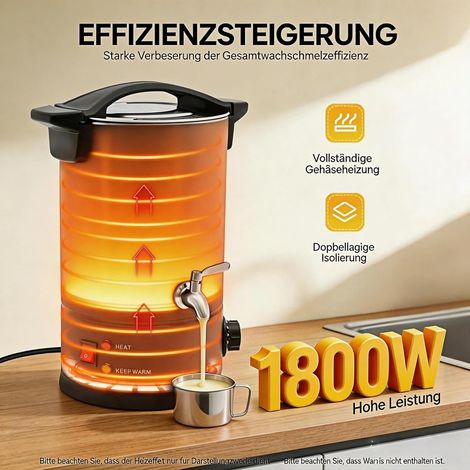 8L Kerzenschmelzofen 1800W elektrischer Kerzenschmelzofen, Edelstahl Kerzenschmelzofen, 30-110 ° C, 20,5  34,5 cm