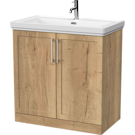 Stonnall Traditional Floor Standing 2 Door Vanity Unit with Traditional 1 Tap Hole Fireclay Basin, 800mm, Autumn Oak