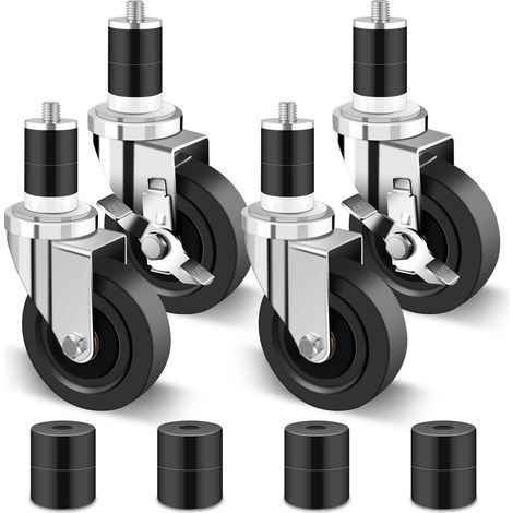 Lot de 4 roulettes de table de préparation de 10,2 cm, roulettes robustes de 544,3 kg, roulettes à tige extensible pour tables de travail en acier inoxydable, tables de préparation de cuisine (1/5)