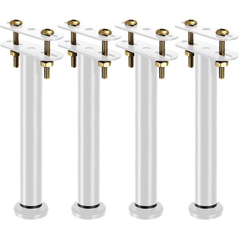 Lot de 4 Pieds de Lit Réglables en Hauteur 25-42 cm - Kit Renfort Barre Centrale & Sommier à Lattes - Pieds Support Robustes pour Cadre de Lit (Blanc) (1/5)
