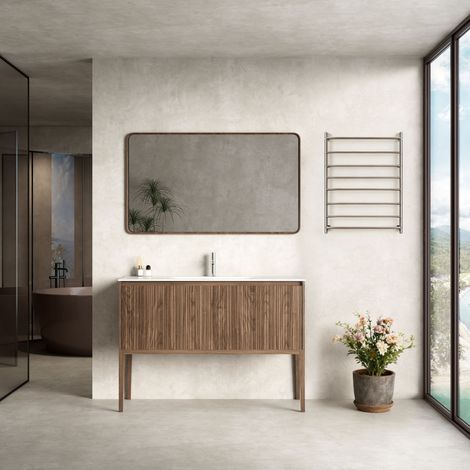 Mobile Bagno 120 cm A Terra Rovere Scuro Specchio con Cornice - Pace (1/5)