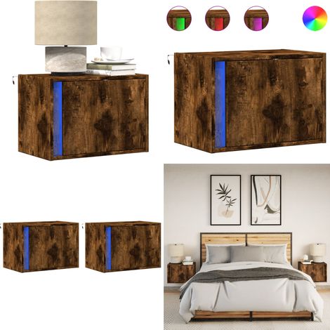 vidaXL Wand-Nachttische mit LED-Leuchten 2 Stk. Räuchereiche (1/5)