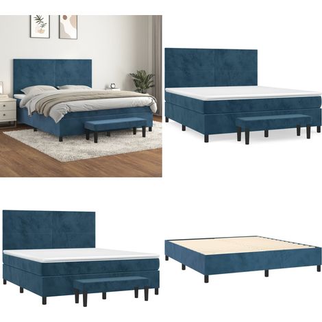 Sommier à lattes de lit et matelas Bleu foncé 160x200cm Velours - Sommier - Matelas à ressorts ensachés (1/5)