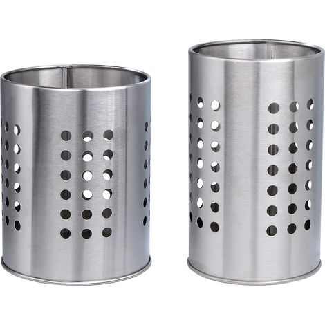 Égouttoir à couverts, 2 porte-ustensiles ronds en acier inoxydable, boîte de rangement pour ustensiles de cuisine de comptoir Irisfr (argent) - JXLGV (1/5)