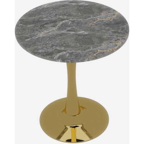 Mesa de centro redonda dorada de 70 cm con tablero efecto mármol, estilo moderno (1/5)