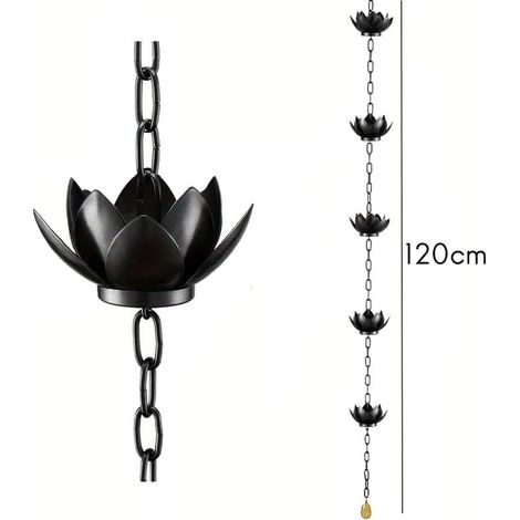 Chaîne de Pluie avec Coupelles Lotus, Déviation D' pour Gouttières, décoration de jardin,120cm (1/5)