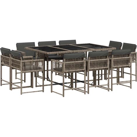11 Piece Garden Dining Set with Cushions Grey Poly Rattan vidaXL (1/4)