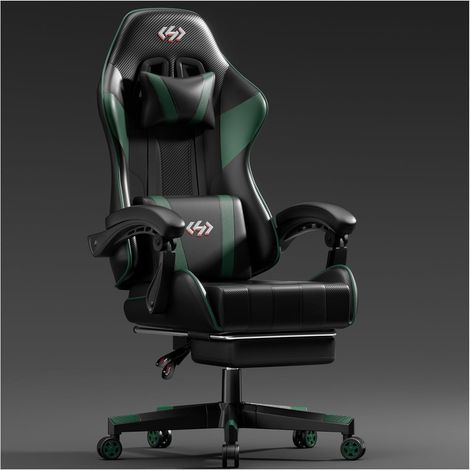 Fauteuil Gaming Ergonomique avec Repose-pieds et Soutien Lombaire Noir-Vert (1/5)