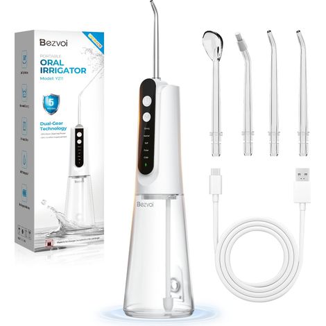 Hydropulseur Dentaire, 5 Modes, Autonomie 40 Jours, 4 Embouts à Jet, sans fil rechargeable USB-C, étanchéité IPX7, adapté aux bagues dentaires pour soins buccaux journaliers (1/5)
