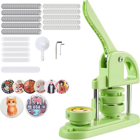 VEVOR Machine a Badges de 58 mm, Presse a Badges Epingles Personnalises en Plastique, avec 100 Kits de Consommables, Coupe-cercle et Cles Hexagonales, Poignee Ergonomique, pour DIY Epinglettes, Vert (1/5)