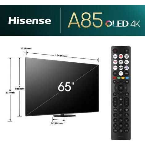Hisense 65A86N TV 165,1 cm (65") 4K Ultra HD Smart TV Wifi Noir, Gris 150 cd/m²