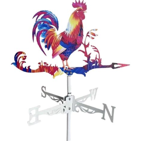 Girouette Coq décorative pour toit, en fer forgé multicolore, pour jardin de ferme (1/4)