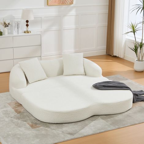 Canapé-lit 2 places pliable en chenille beige, 2 coussins, 157 x 84 x 65 cm, OKWISH (1/5)